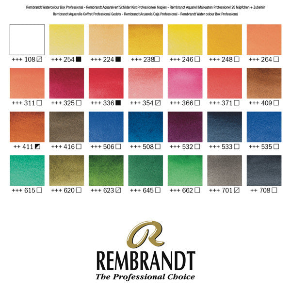 Rembrandt Aquarelverf houten kist set Professional | 28 napjes + accessoires