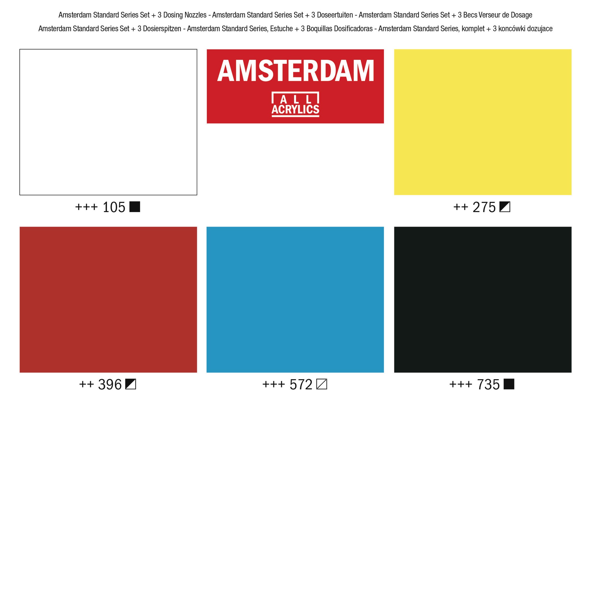 Amsterdam Standard Series acrylic paint primary set 5 x 120ml + 3 dosing nozzles