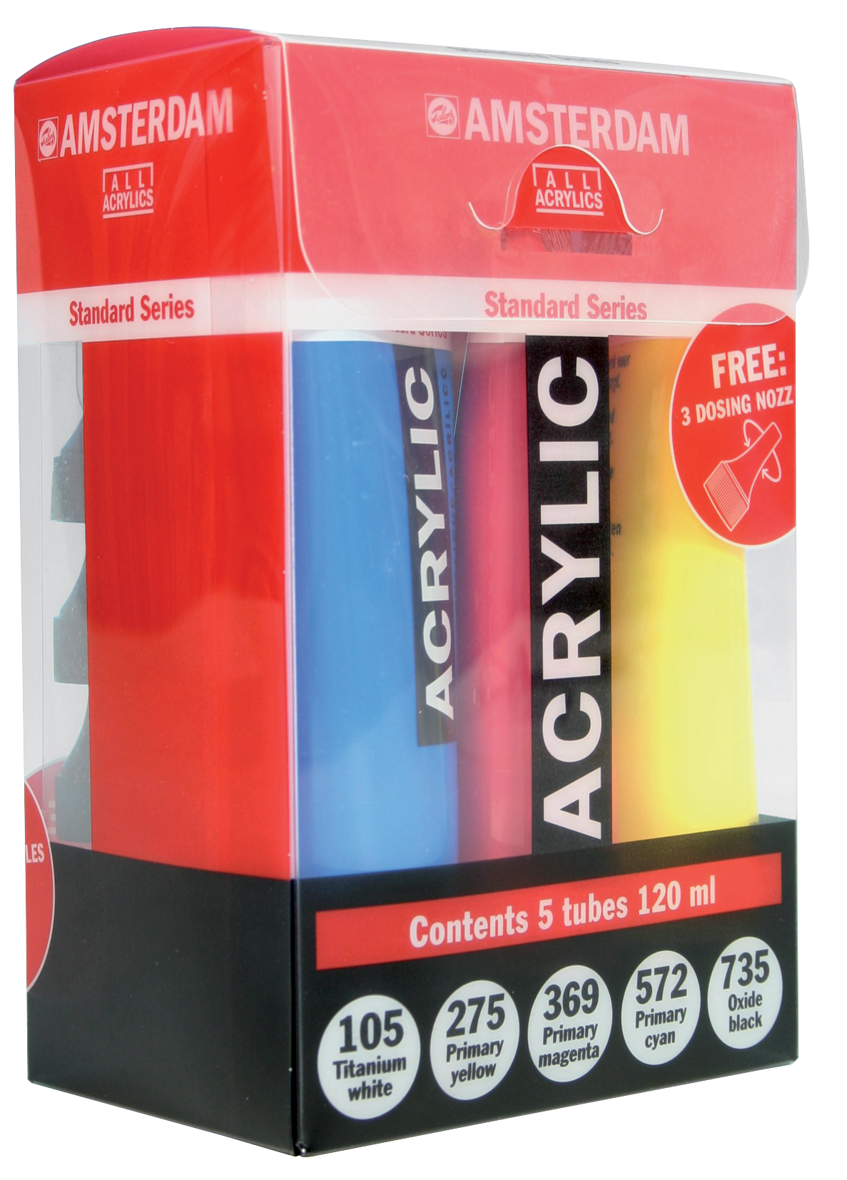Amsterdam Standard Series acrylic paint primary set 5 x 120ml + 3 dosing nozzles