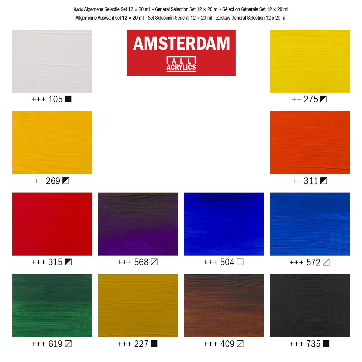Amsterdam Standard Series acrylverf algemene selectie set | 12 × 20 ml 