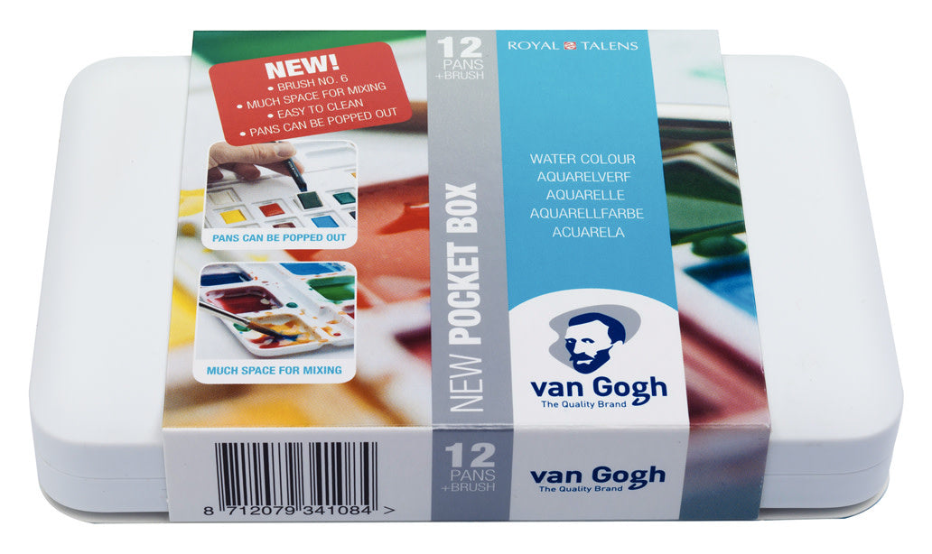 Aquarelverf pocket box Basic Colours met 12 kleuren in halve napjes