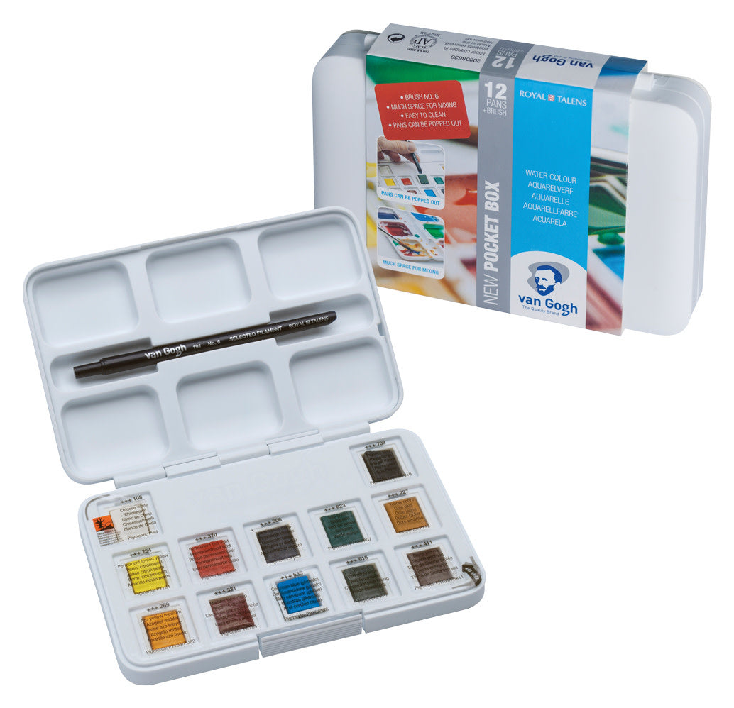 Aquarelverf pocket box Basic Colours met 12 kleuren in halve napjes