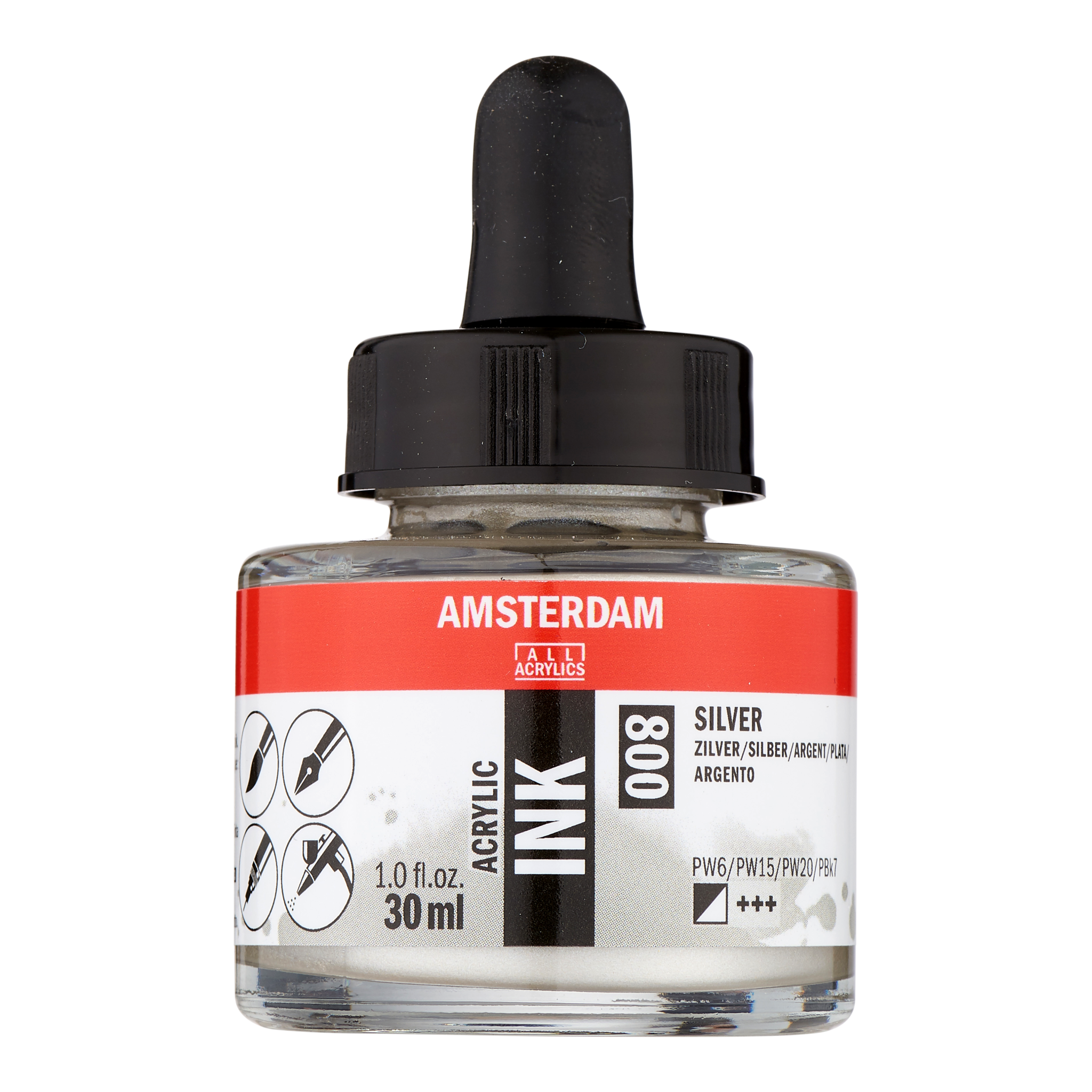 Amsterdam Acrylic Ink Bottle 30 ml Silver 800