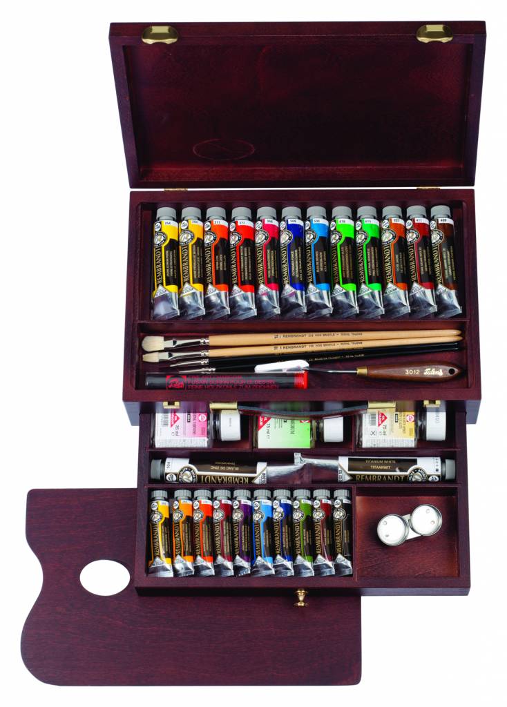 Rembrandt Olieverf houten kist set Master | 10 x 15 ml + 12 x 40 ml + 2 x 60 ml + accessoires