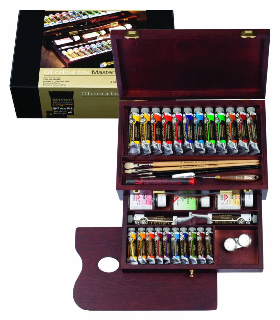 Rembrandt Olieverf houten kist set Master | 10 x 15 ml + 12 x 40 ml + 2 x 60 ml + accessoires