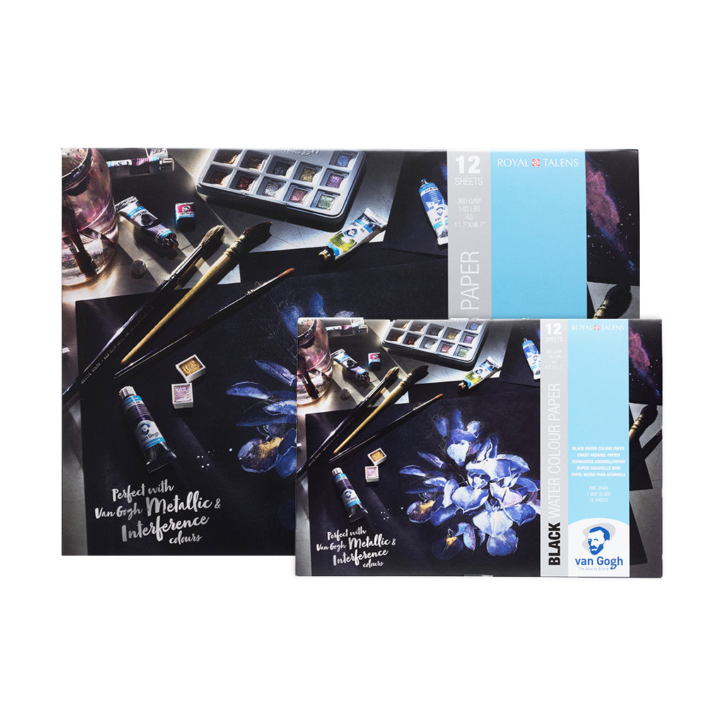Aquarelblok zwart papier 360gr 12 vellen
